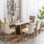 Dining Chair (Set of 6) Upholstered Door Knocker Back Nailhead Trim Solid Wood Legs Light Camel Velvet