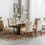 Dining Chair (Set of 6) Upholstered Door Knocker Back Nailhead Trim Solid Wood Legs Light Camel Velvet