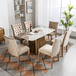 Dining Chair (Set of 6) Upholstered Door Knocker Back Nailhead Trim Solid Wood Legs Light Camel Velvet