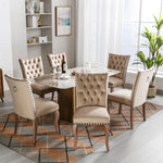 Dining Chair (Set of 6) Upholstered Door Knocker Back Nailhead Trim Solid Wood Legs Light Camel Velvet