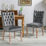 Dining Chairs (Set of 2) Upholstered Door Knocker Back Solid Wood Legs Grey Velvet