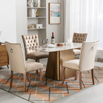 Dining Chair Set (4 Pcs) Upholstered Door Knocker Back Nailhead Trim, Light Camel Velvet