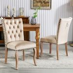 Dining Chair Set of 2 Door Knocker Back Nailhead Trim Light Camel Velvet