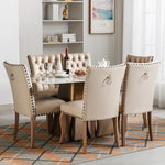 Dining Chair (Set of 6) Upholstered Door Knocker Back Nailhead Trim Solid Wood Legs Light Camel Velvet