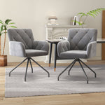 Set of 6 Dining Chairs with Diamond Pattern and Lumbar Support, Light Grey Velvet