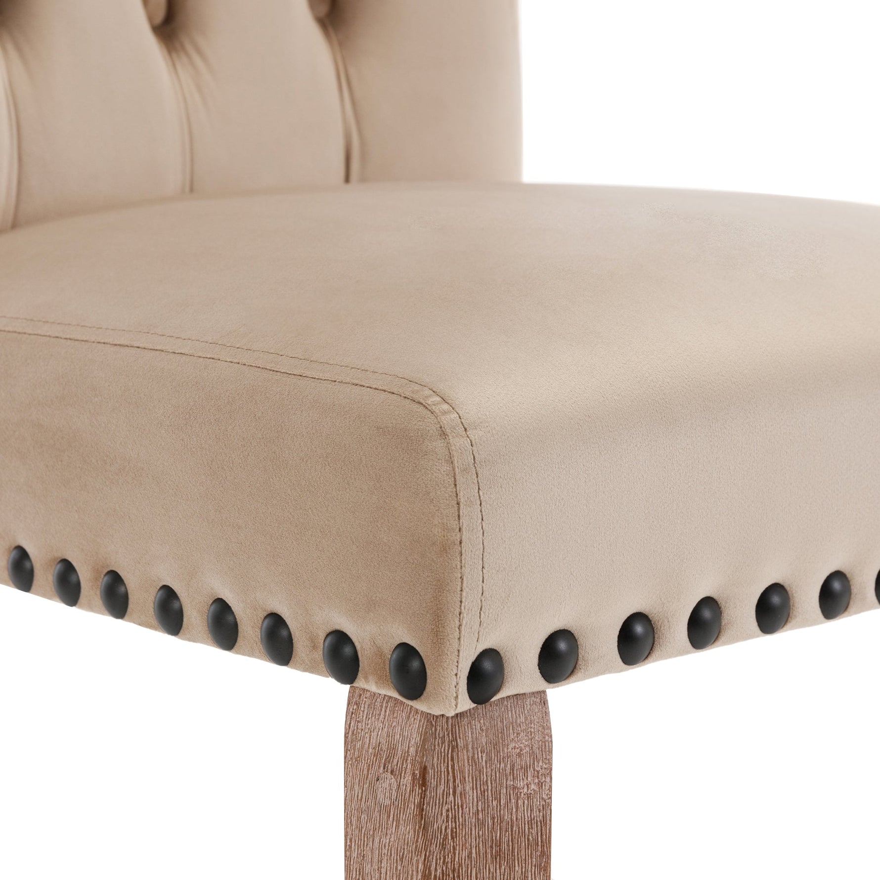 Dining Chair Set (4 Pcs) Upholstered Door Knocker Back Nailhead Trim, Light Camel Velvet