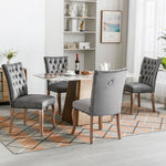Dining Chair Set of 4 Upholstered Door Knocker Back Nailhead Trim, Grey Velvet