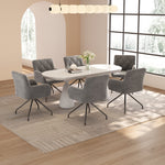 Set of 6 Dining Chairs with Diamond Pattern and Lumbar Support, Light Grey Velvet