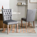 Dining Chairs (Set of 2) Upholstered Door Knocker Back Solid Wood Legs Grey Velvet