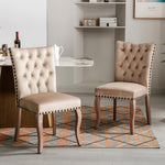 Dining Chair Set of 2 Door Knocker Back Nailhead Trim Light Camel Velvet