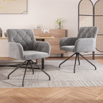 Set of 6 Dining Chairs with Diamond Pattern and Lumbar Support, Light Grey Velvet