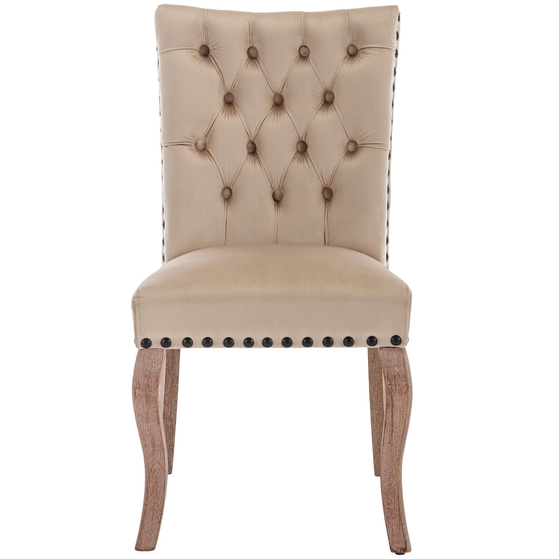 Dining Chair Set of 2 Door Knocker Back Nailhead Trim Light Camel Velvet