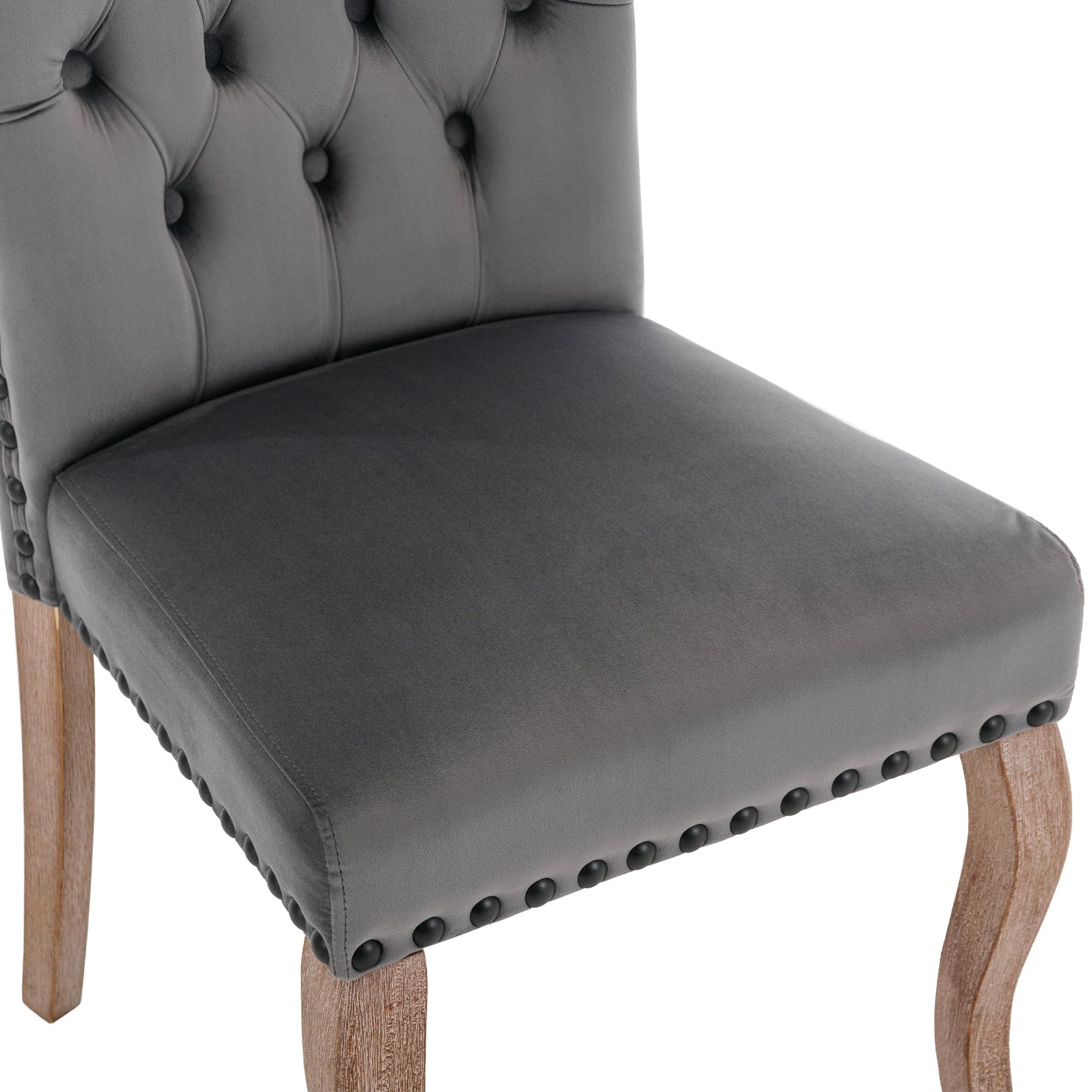 Dining Chair Set of 4 Upholstered Door Knocker Back Nailhead Trim, Grey Velvet
