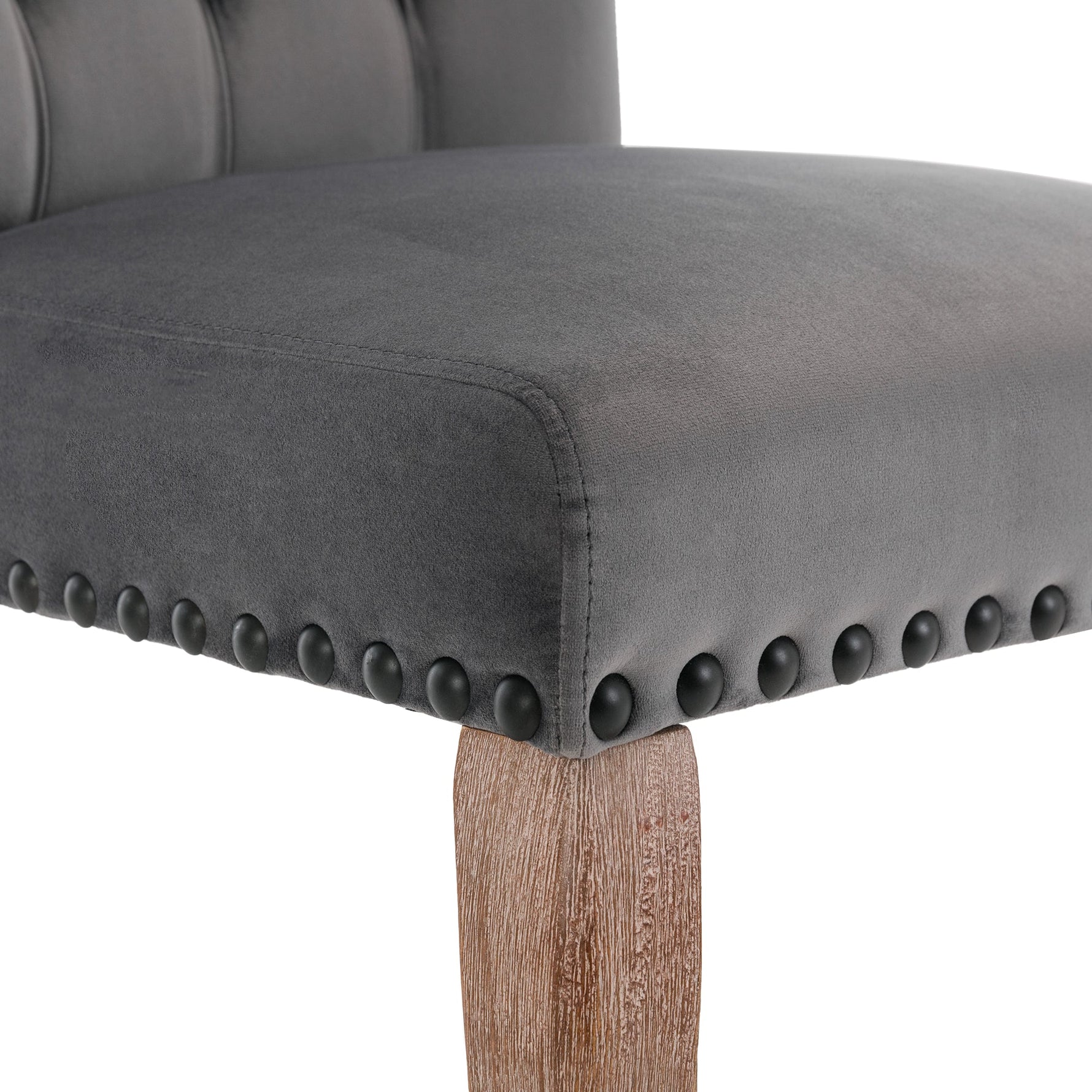 Dining Chairs (Set of 2) Upholstered Door Knocker Back Solid Wood Legs Grey Velvet