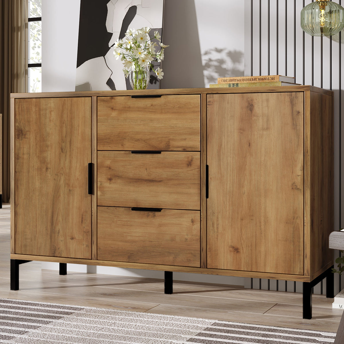 Chest of Drawers, 2 Doors & 3 Drawers, Adjustable Shelf, Dark Oak