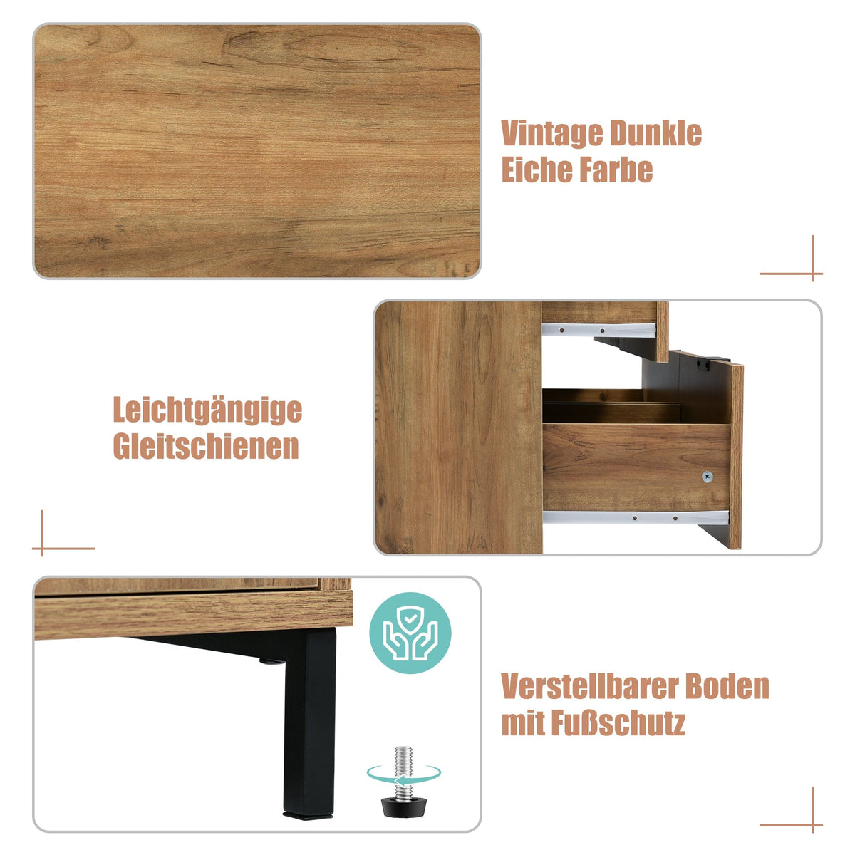 Chest of Drawers Sideboard, 6 Drawers 120x40x76cm Highboard, Dark Oak