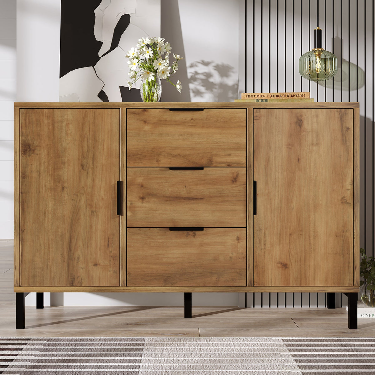 Chest of Drawers, 2 Doors & 3 Drawers, Adjustable Shelf, Dark Oak