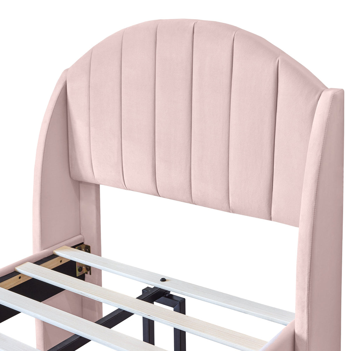 Upholstered Single Bed 90x200cm Slatted Base Headboard - Velvet Pink