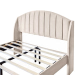 Upholstered Bed 140x200 Slatted Base Headboard - Velvet Beige