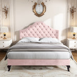 Upholstered Bed 140x200cm Adjustable Headboard Slatted Base - Velvet Pink