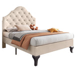 Upholstered Single Bed 90x200cm Adjustable Headboard Slatted Frame - Velvet Beige