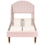 Upholstered Single Bed 90x200cm Slatted Base Headboard - Velvet Pink