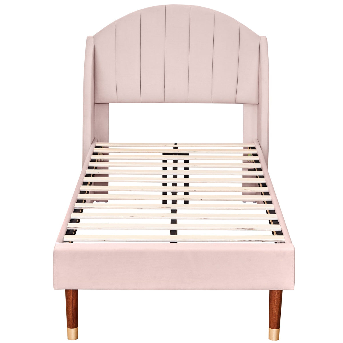 Upholstered Single Bed 90x200cm Slatted Base Headboard - Velvet Pink