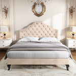 Upholstered Bed 140x190cm Height Adjustable Headboard Slatted Base Beige Velvet