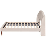 Upholstered Bed 140x200 Slatted Base Headboard - Velvet Beige