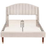 Upholstered Bed 140x200 Slatted Base Headboard - Velvet Beige