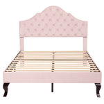 Upholstered Bed 140x200cm Adjustable Headboard Slatted Base - Velvet Pink