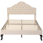 Upholstered Bed 140x190cm Height Adjustable Headboard Slatted Base Beige Velvet
