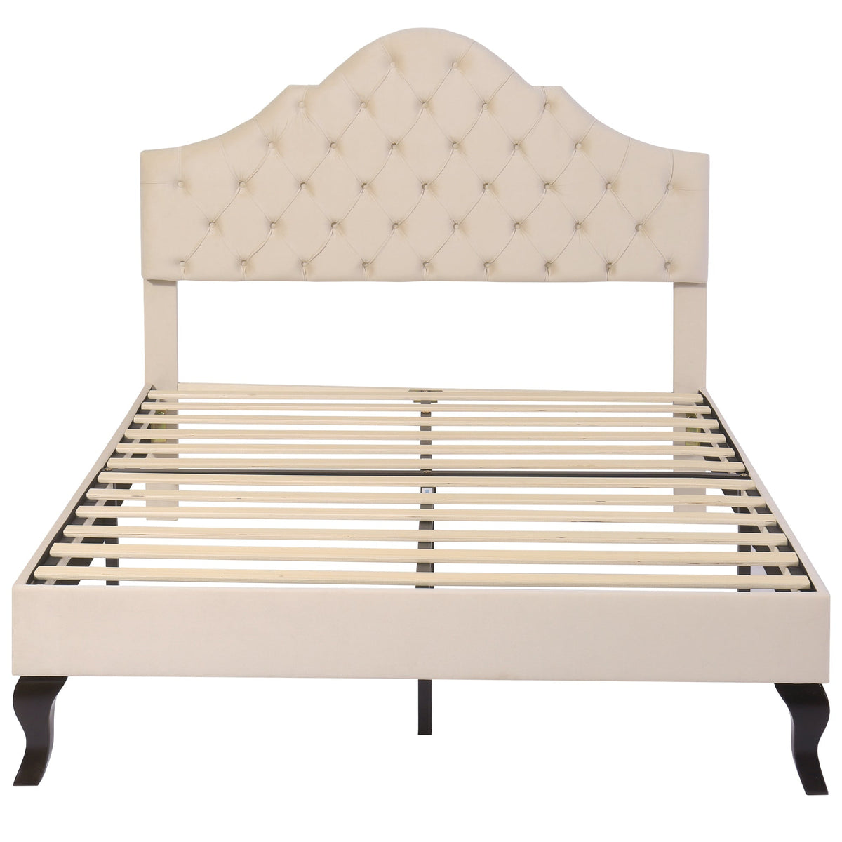 Upholstered Bed 140x190cm Height Adjustable Headboard Slatted Base Beige Velvet