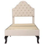 Upholstered Single Bed 90x200cm Adjustable Headboard Slatted Frame - Velvet Beige