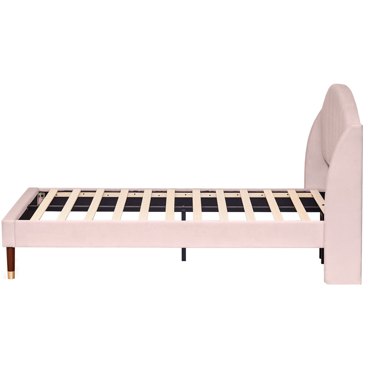 Upholstered Single Bed 90x200cm Slatted Base Headboard - Velvet Pink