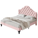 Upholstered Bed 140x200cm Adjustable Headboard Slatted Base - Velvet Pink