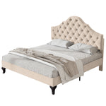 Upholstered Bed 140x190cm Height Adjustable Headboard Slatted Base Beige Velvet