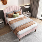 Upholstered Single Bed 90x200cm Slatted Base Headboard - Velvet Pink