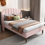 Upholstered Single Bed 90x200cm Slatted Base Headboard - Velvet Pink