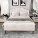 Upholstered Bed 140x200 Slatted Base Headboard - Velvet Beige