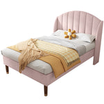 Upholstered Single Bed 90x200cm Slatted Base Headboard - Velvet Pink
