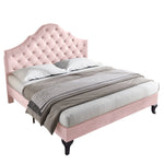 Upholstered Bed 140x200cm Adjustable Headboard Slatted Base - Velvet Pink