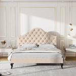 Upholstered Bed 140x190cm Height Adjustable Headboard Slatted Base Beige Velvet