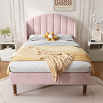 Upholstered Single Bed 90x200cm Slatted Base Headboard - Velvet Pink