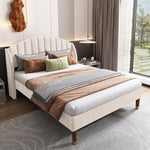 Upholstered Bed 140x200 Slatted Base Headboard - Velvet Beige