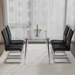 Modern Dining Chairs Set of 4, High-Backed Upholstered Side Chair with Horizontal Stripe Backrest, Black PU Leather and Linen