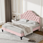 Upholstered Bed 140x200cm Adjustable Headboard Slatted Base - Velvet Pink