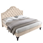 Upholstered Bed 140x190cm Height Adjustable Headboard Slatted Base Beige Velvet