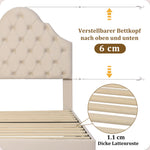 Upholstered Single Bed 90x200cm Adjustable Headboard Slatted Frame - Velvet Beige