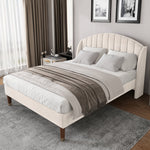 Upholstered Bed 140x200 Slatted Base Headboard - Velvet Beige